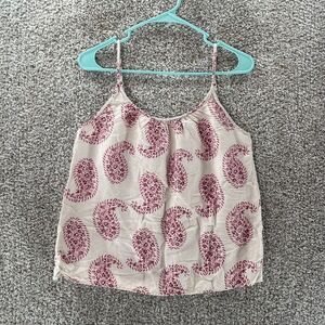 Loft Shirt Womens Small Beige Pink Paisley Tank Top Adjustable Straps Adult Logo